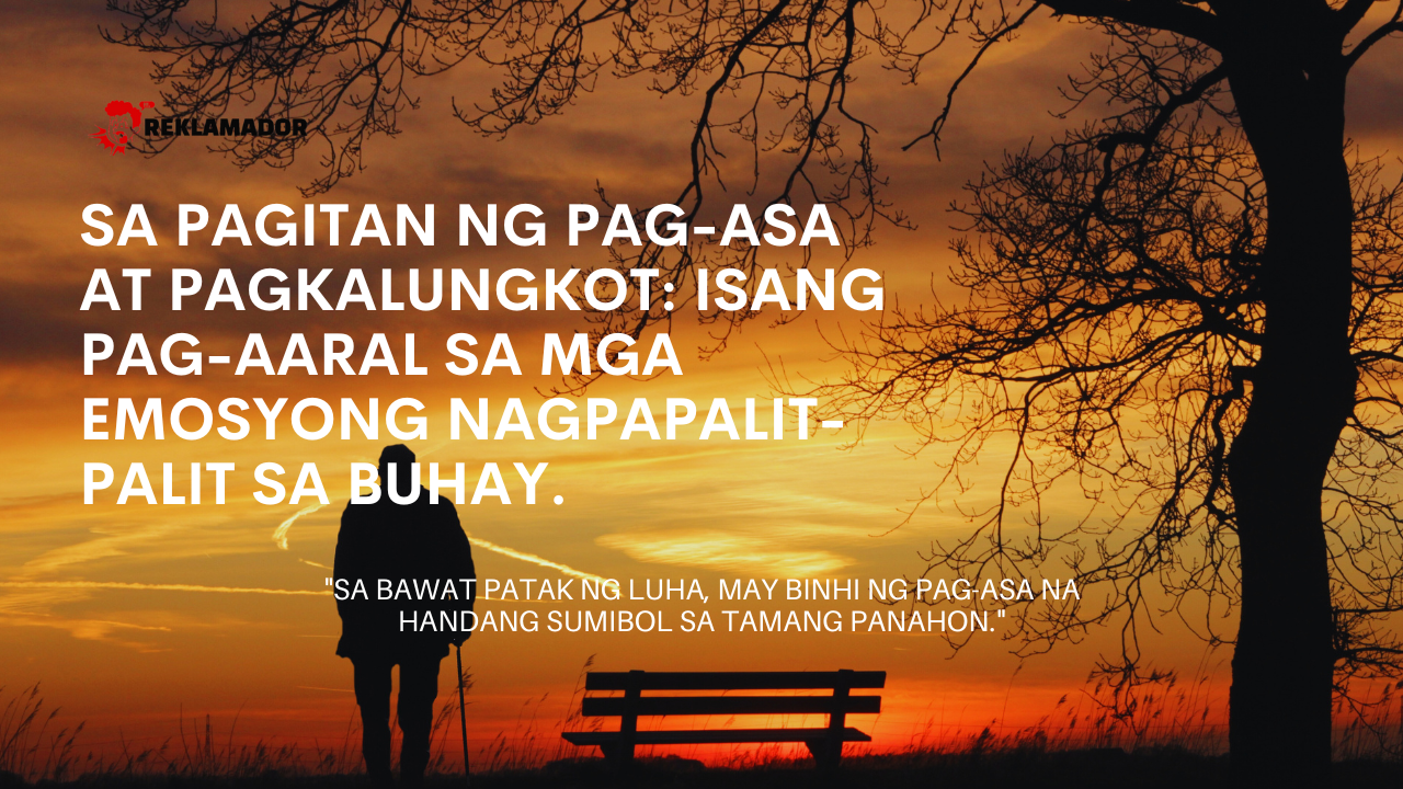 "Isang tao na nakatayo sa tabi ng isang bakanteng bangko sa ilalim ng puno sa paglubog ng araw, na may background na kulay kahel at dilaw na kalangitan."